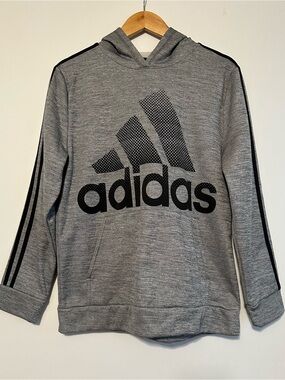Like New adidas Tech Fleece Youth Grey Hoodie with Black Logo and Stripes - XL